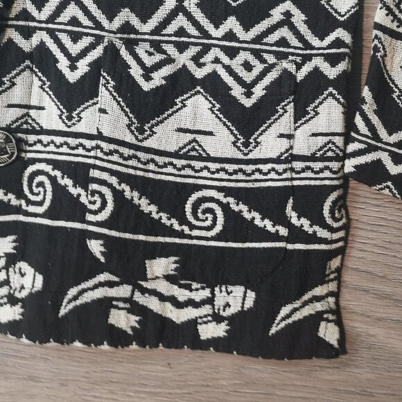 80s Vintage Black/Grey Mandarin Collar Aztec Pattern Cotton Woven Jacket - Picture 10 of 14